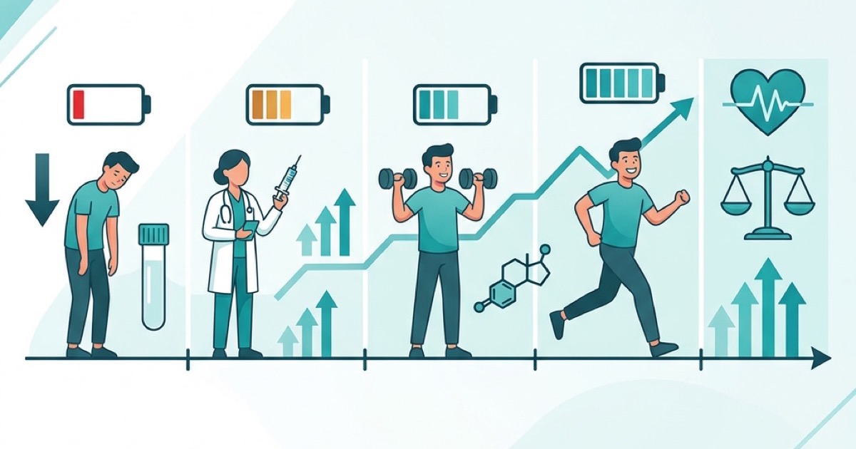 Calendar and medical notes representing a realistic timeline for testosterone therapy response