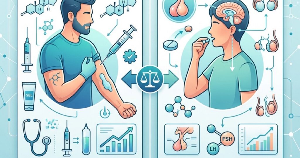 Medical comparison concept for TRT and clomiphene treatment options in men