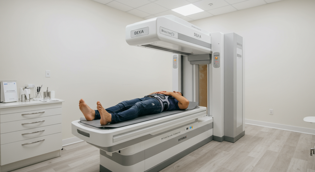 DEXA body-composition scan illustrating GLP-1 muscle loss versus fat loss in a person on semaglutide or tirzepatide therapy